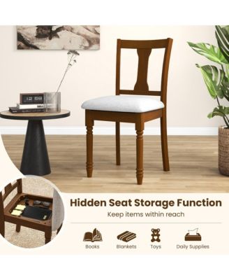 Set of 4 Upholstered Wooden Dining Chair w/ Seat Storage Space Brown