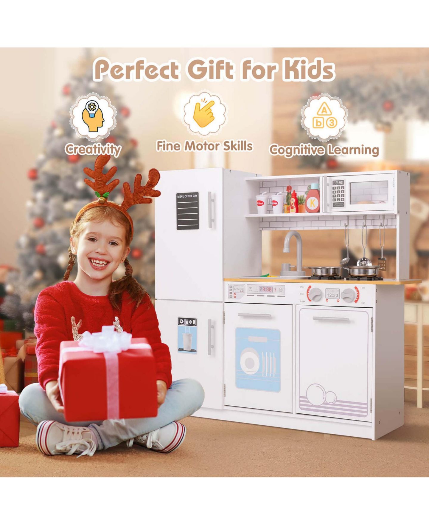 Детский игровой набор Costway Removable Sink 5-Piece Kitchen Playset, Ages 3+, цвет: Белый — фото 3