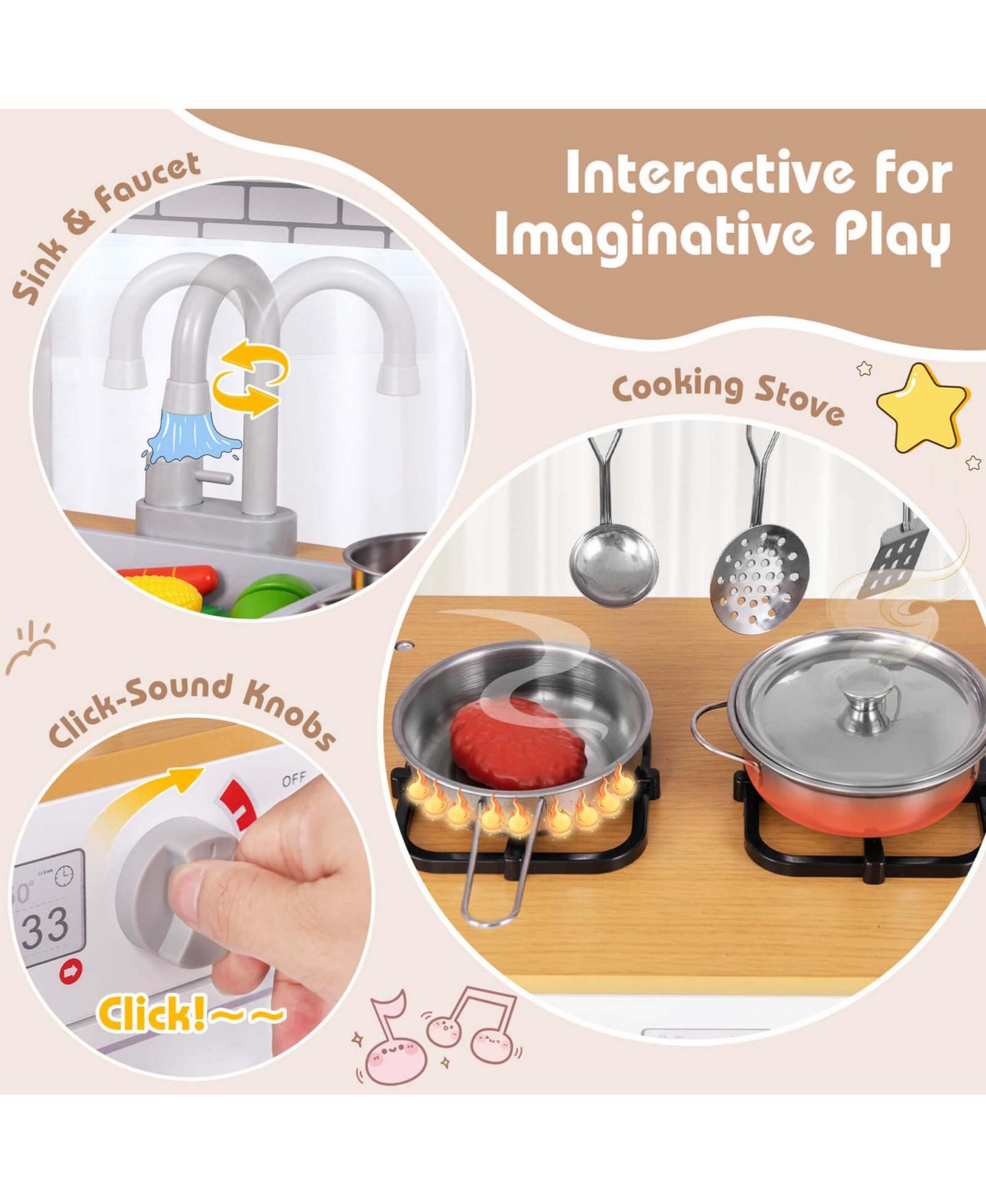 Детский игровой набор Costway Removable Sink 5-Piece Kitchen Playset, Ages 3+, цвет: Белый — фото 9