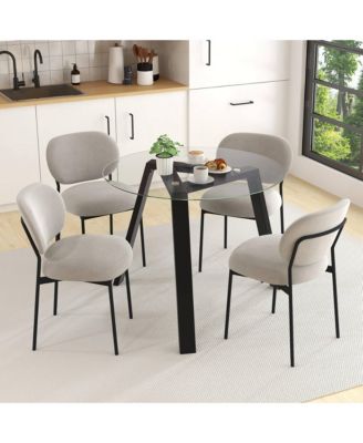 36" Round Glass Dining Table for 4 with Tempered Glass Tabletop Rubber Wood Frame