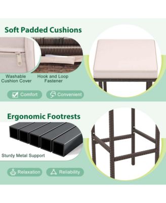 3 PCS Patio Bar Set with Tempered Glass Tabletop 2-Tier Storage Removable Cushions