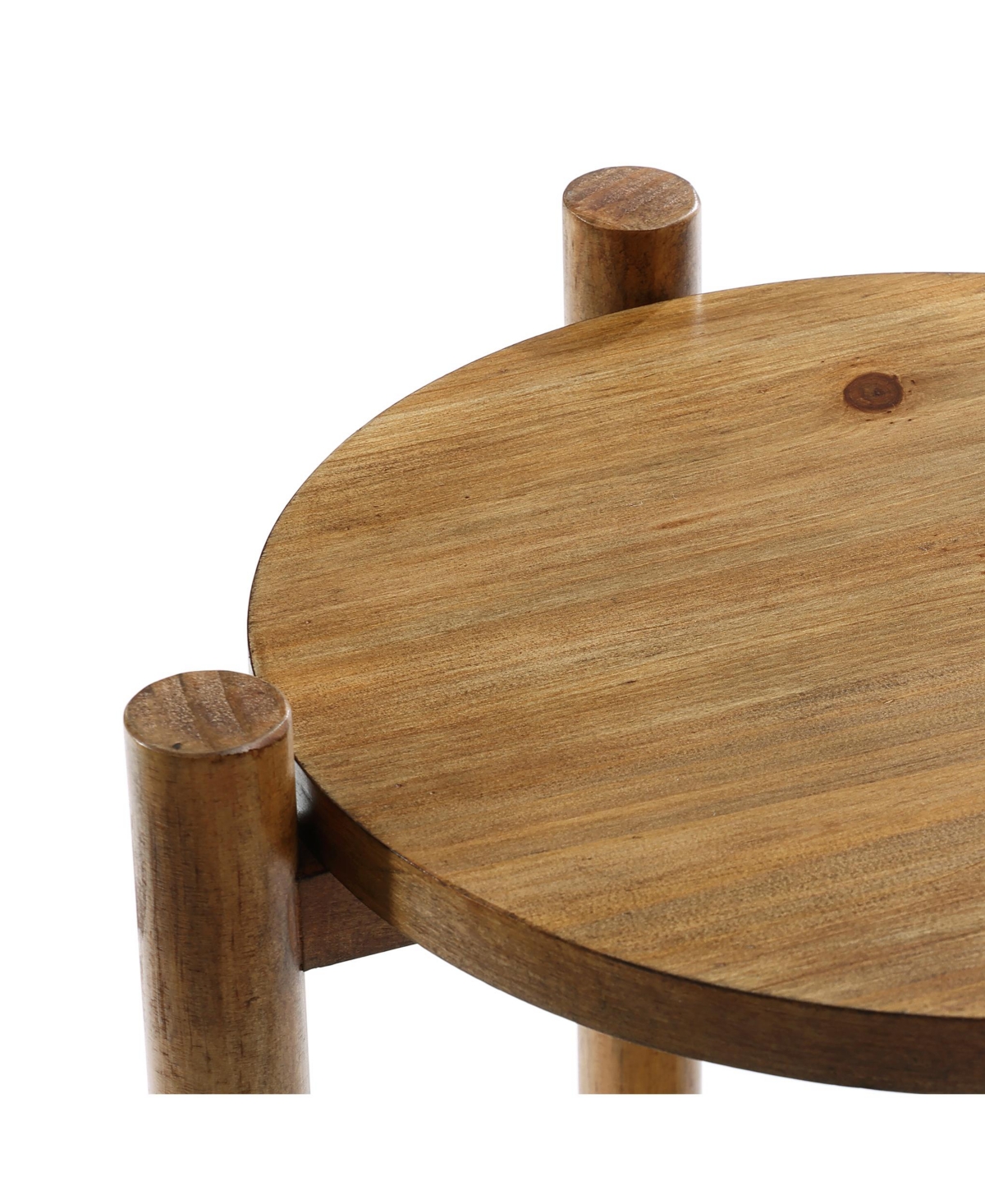 Luxenhome Chestnut Finish Pine And Mdf Wood Accent Round Table With Rattan Shelf In Brown