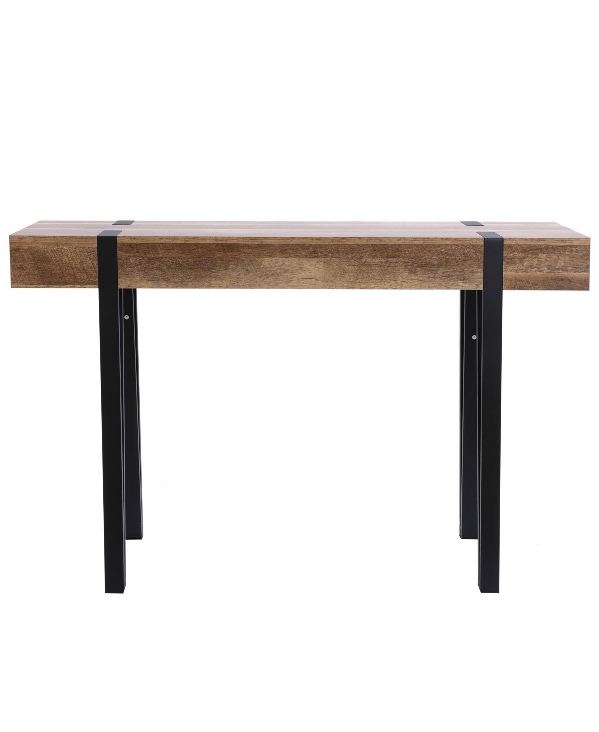 Luxenhome Oak Finish Mdf Wood Black Metal Console Entry Table In Brown,black