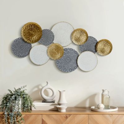 48-In Wide Connected Circles Metal Wall Decor Sculpture