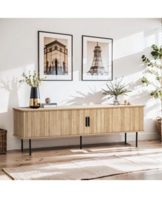 1 PC MDF Wood Modern TV Stand with Storage and Slatted Sliding Doors for TVs Up to 65" TV Stand