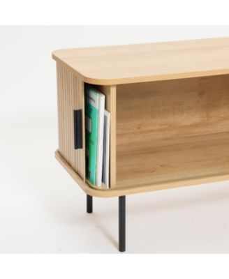 1 PC MDF Wood Modern TV Stand with Storage and Slatted Sliding Doors for TVs Up to 65" TV Stand