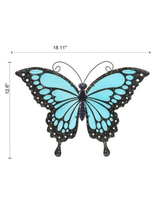 Blue Butterfly Glass and Metal Outdoor Wall Decor