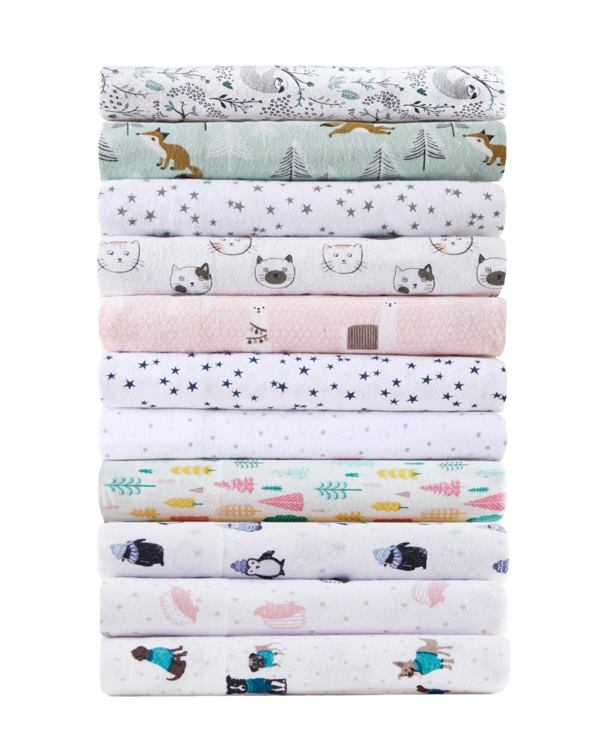 Intelligent Design Novelty Printed Flannel 3-pc. Sheet Set, Twin In White Holiday Trees