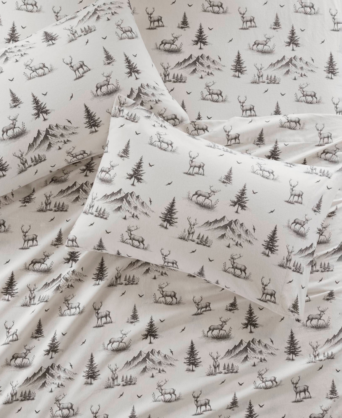 Woolrich Printed Flannel 4-pc. Sheet Set, Queen In Gray Deer Toile