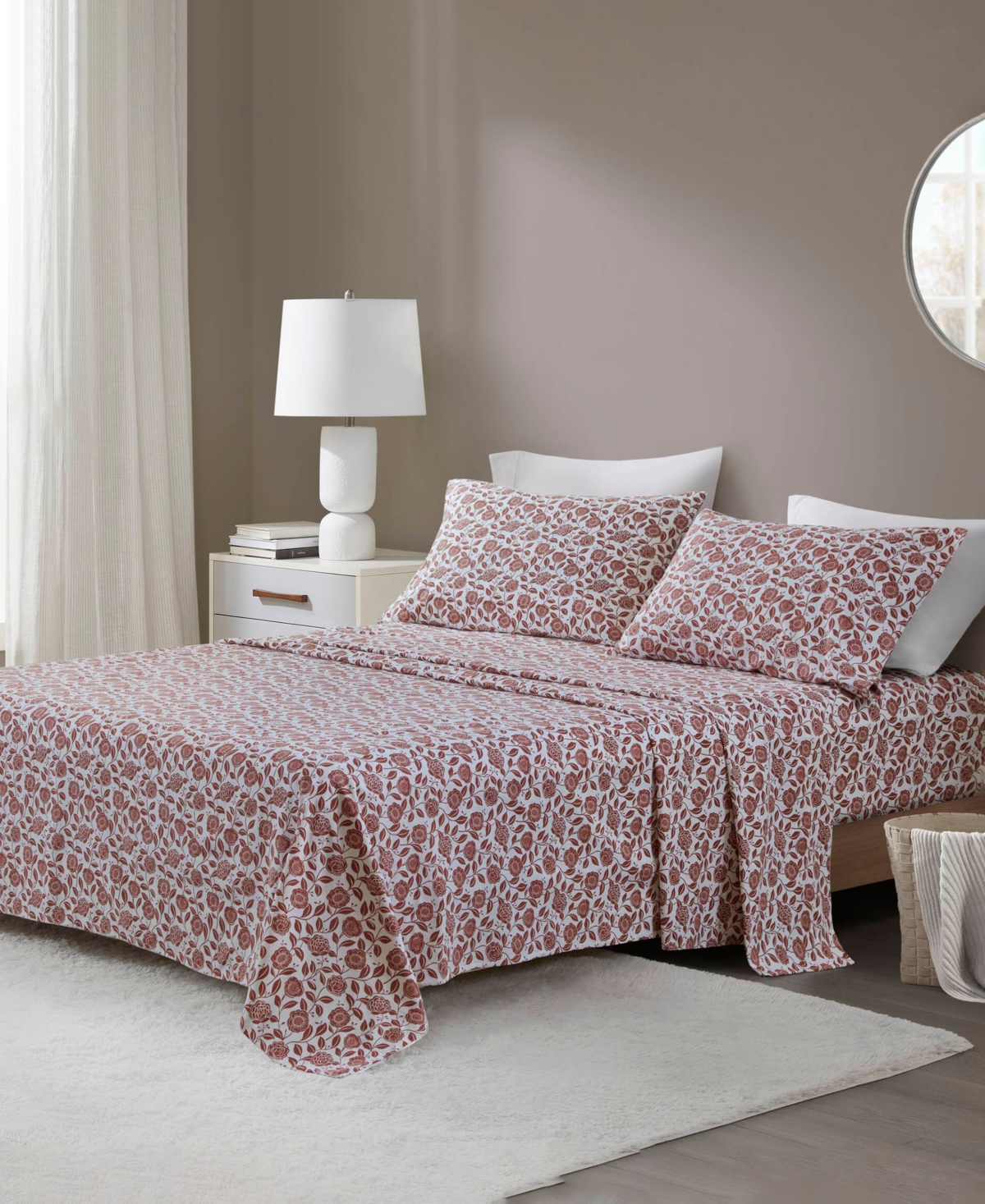 Beautyrest Extra Deep Pocket Cotton Flannel 4-pc. Sheet Set, Queen In Rust Floral