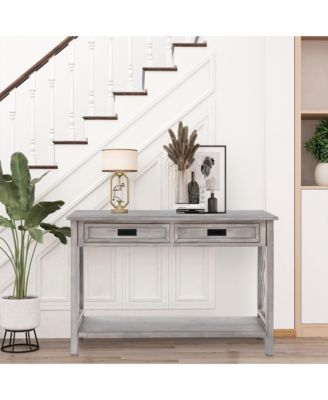 Gray Wood 2-Drawer 1-Shelf Console and Entry Table