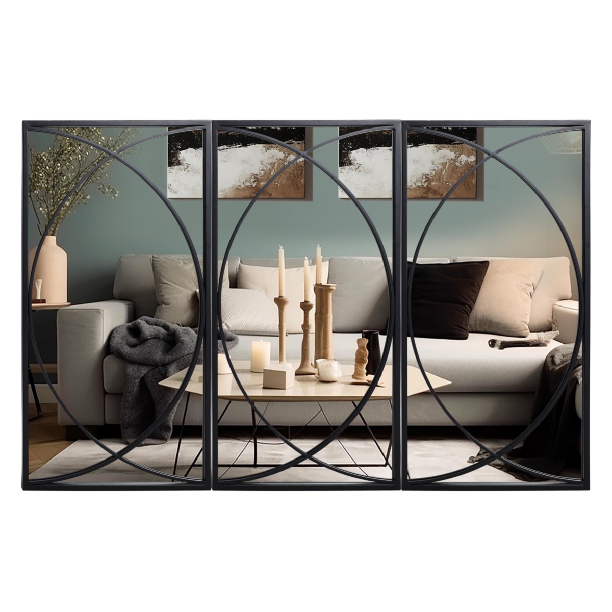 Luxenhome 3-piece Black Metal Rectangular Wall Mirror Set