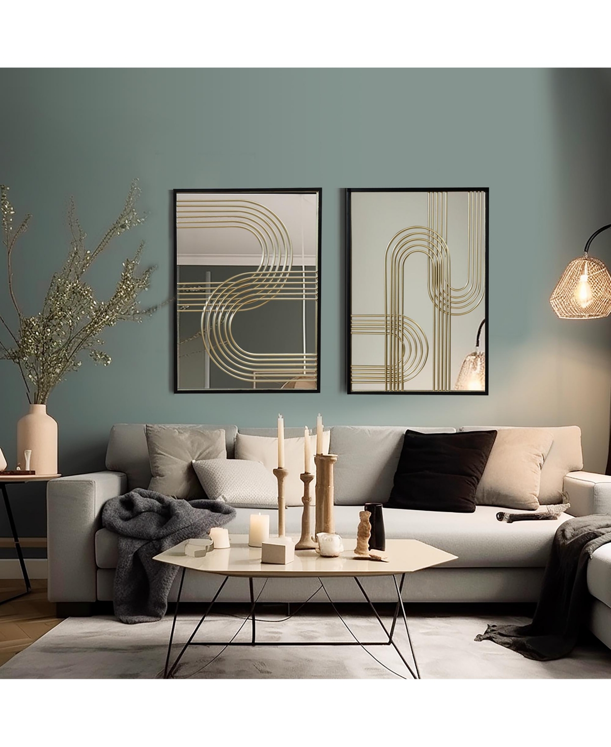 Luxenhome Set Of 2 Modern Iron Loops Rectangular Accent Wall Mirrors In Black,gold,silver