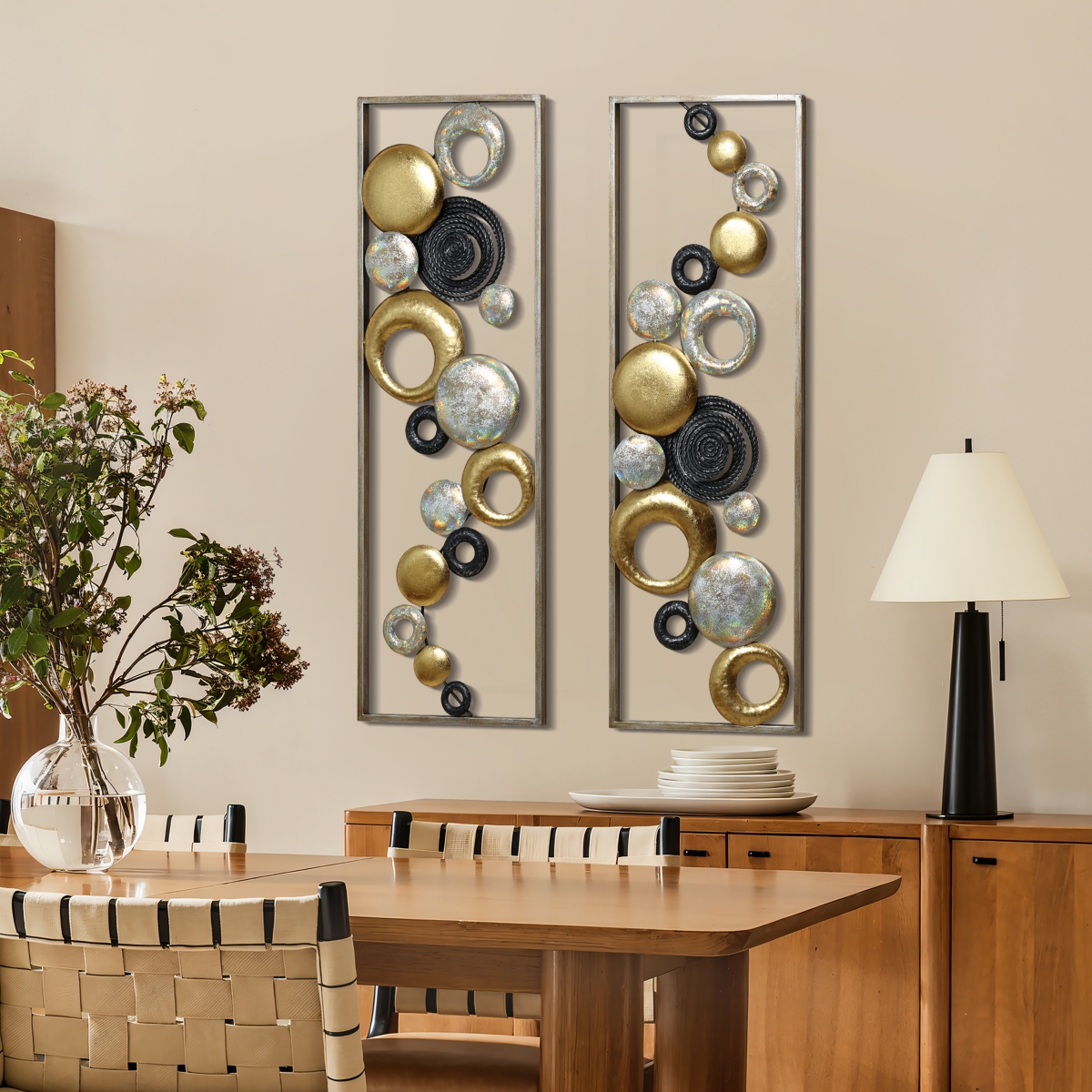 LuxenHome Set of 2 Modern Multi-Color Abstract Metal Wall Decor Panels - Multi-color
