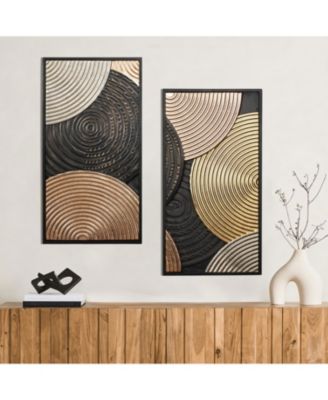 2-Pc Earth Tone Circles Abstract Rectangular Metal Wall Decor Set