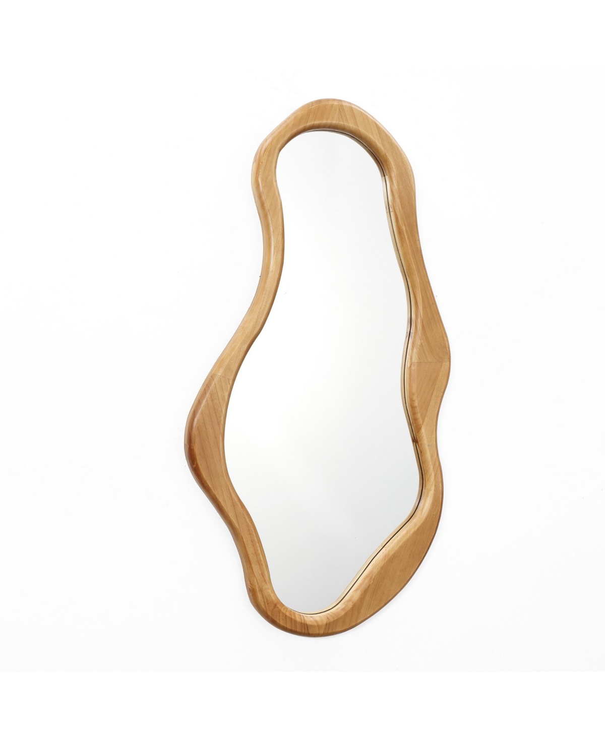 Luxenhome Freeform Pine Wood Frame Oval Wall Mirror In Brown