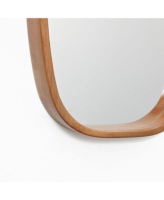 Natural Rubberwood Frame Rounded Rectangle Wall Mirror