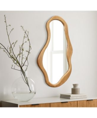 Natural Pine Wood Frame Irregular Oval Wall Mirror Decor Wall Mounted Accent Hanging Mirror