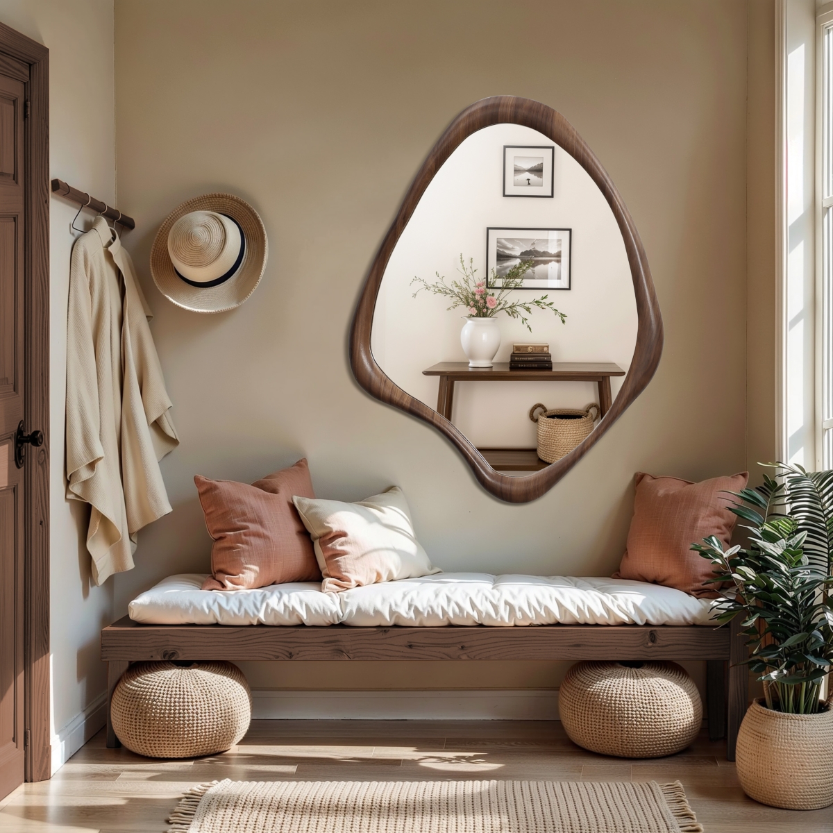 Luxenhome Brown Wood Frame Decorative Wall Mirror In Brown