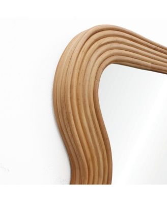 39-Inch Tall Rectangular Natural Cork Wood Wavy Frame Accent Wall Mirror