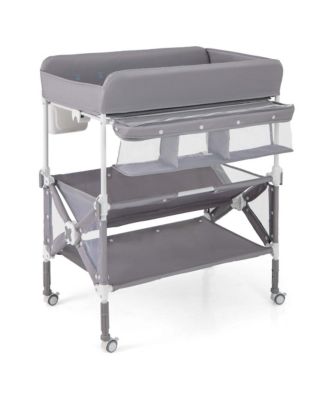 Portable Baby Changing Table with Wheels Adjustable Height Large Storage Rack