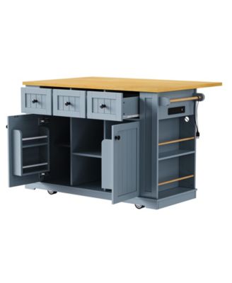 53" Drop Leaf, Power Outlet, Adjustable Shelves, Rolling Cart, Fridge-Inspired Racks Kitchen Island