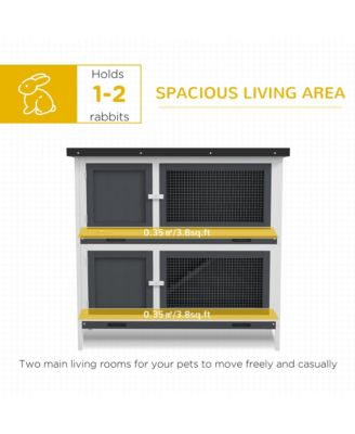 Wooden Bunny Rabbit Hutch, Small Animal Habitat with Ramp, Removable Tray & Weatherproof Roof, Indoor/Outdoor, Gray