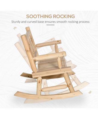 2-Person Wood Rocking Chair with Log Design, Heavy Duty Loveseat with Wide Curved Seats for Patio, Backyard, Garden, Natural