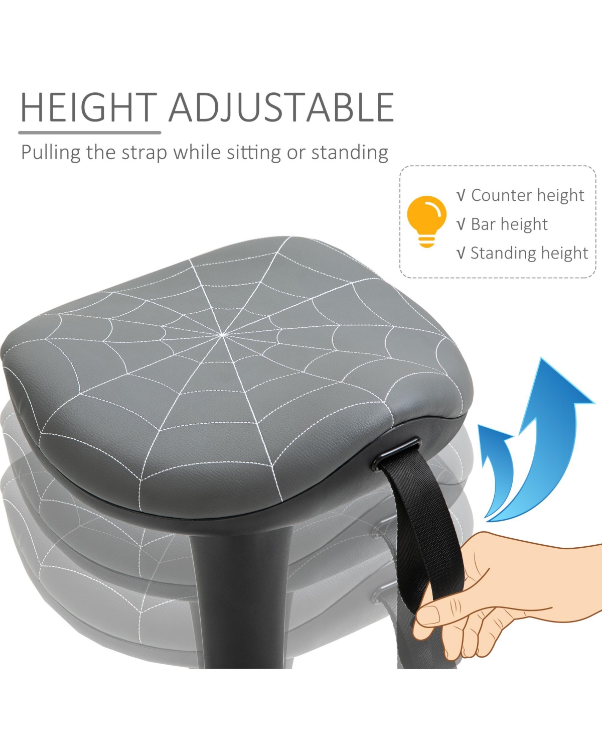 Streamdale Furniture Vinsetto Lift Wobble Stool Standing Chair with 360 Swivel, Tilting Balance Chair with Adjustable Height and Saddle Seat for Activ