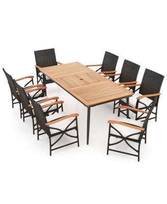 9 PCS Patio Dining Set with 1.9" Umbrella Hole X-frame Armrests Seat Cushions