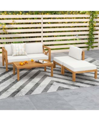 5 PCS Outdoor Conversation Furniture Set with 3 Chairs 1 Ottoman 1 Coffee Table