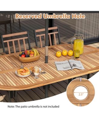 9 Pieces Outdoor Dining Set with Acacia Wood Top & Umbrella Hole Metal Frame