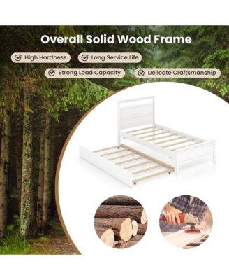 Twin Size Platform Bed with Trundle Pull-out Trundle Headboard & Footboard