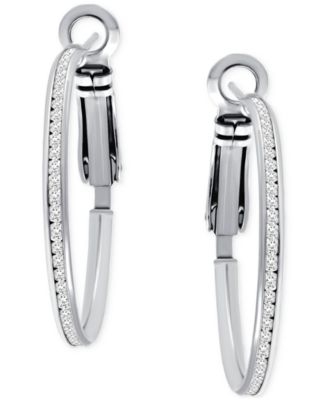 Cubic Zirconia (2 ct. t.w.) Small Hoop Earrings in Sterling Silver or 18k Gold Over Sterling Silver, 0.98"