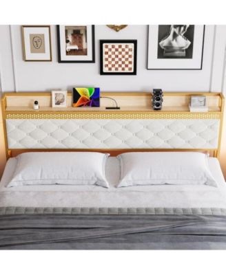 King Size Led Bed Frame with Headboard and 2 Storage Drawers, Upholstered Platform Bed with Charging Station, No Box Spring Needed