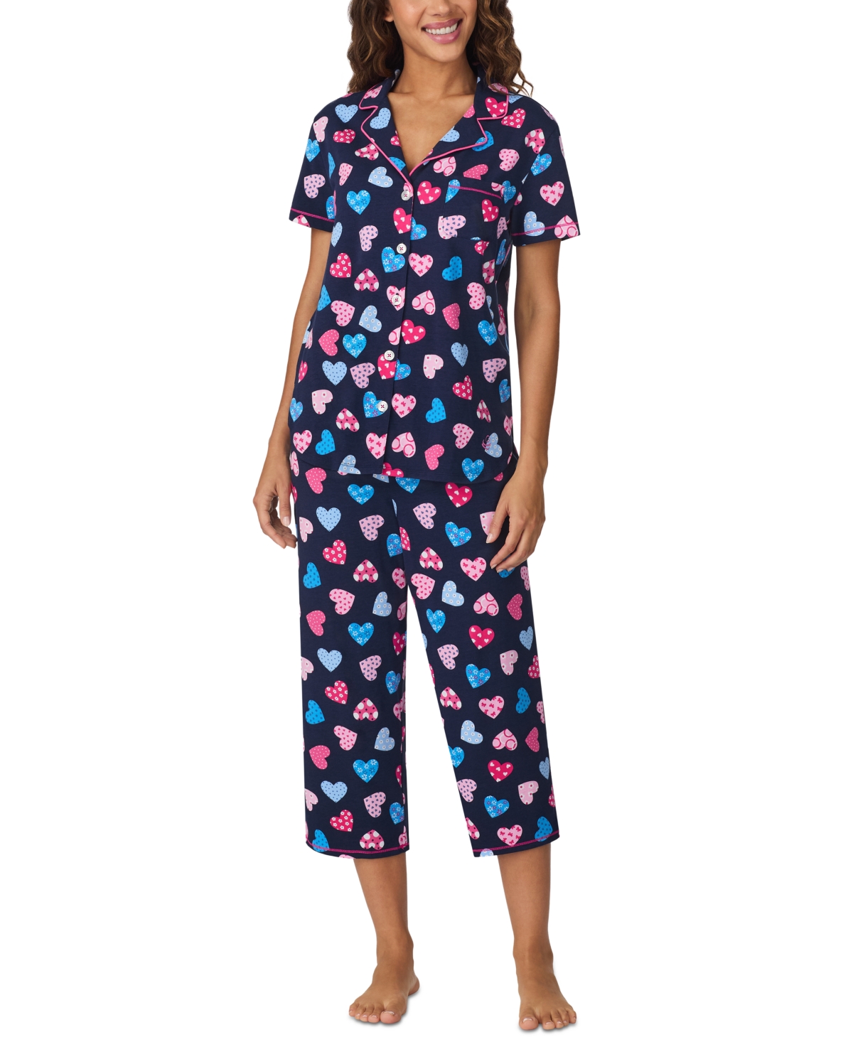 Cuddl Duds Women's Cropped Short-sleeve Pajama Set In Multi