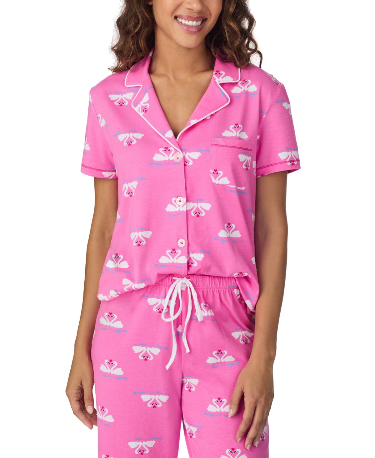 Shop Cuddl Duds Women's Cropped Short-sleeve Pajama Set In Pink Print