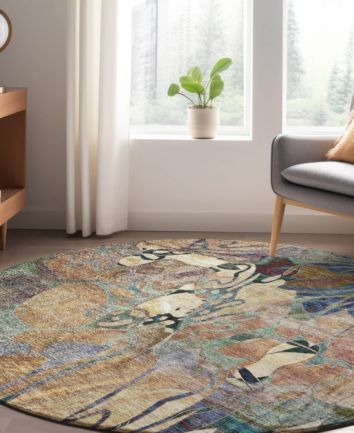 Dalyn Trevi Washable Tv17 8'x8' Round Area Rug In Beige