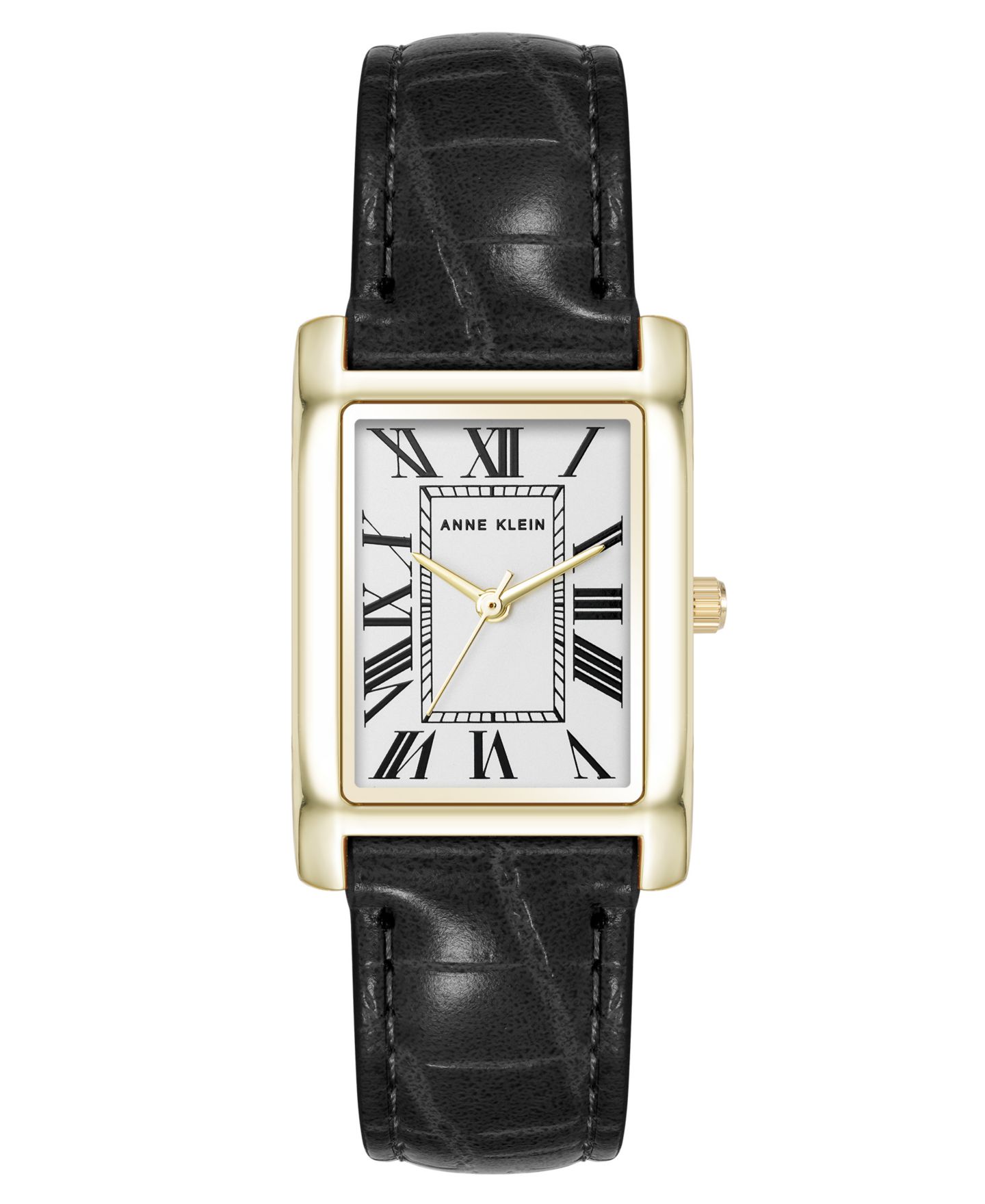 Часы Anne Klein Signature кварцевые, чёрная кожа под крокодила и золотистый сплав, 25 мм — фото 1
