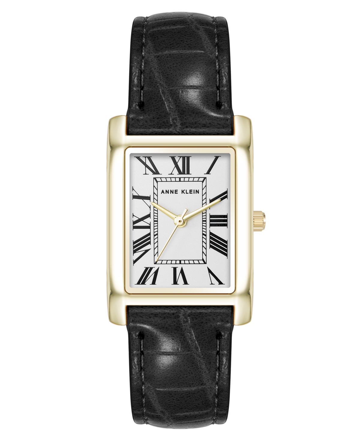 Anne Klein Women's Quartz Signature Black Crocograin Leather And Gold-tone Alloy Metal Watch, 25mm In Black,gold-tone