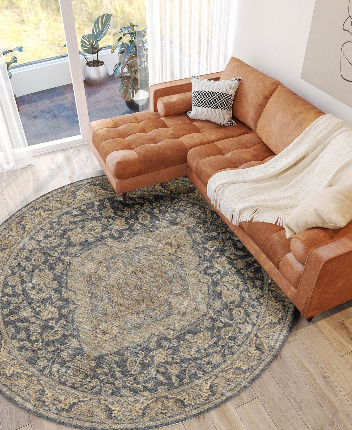 Dalyn Hatay Washable Hy3 8'x8' Round Area Rug In Charcoal