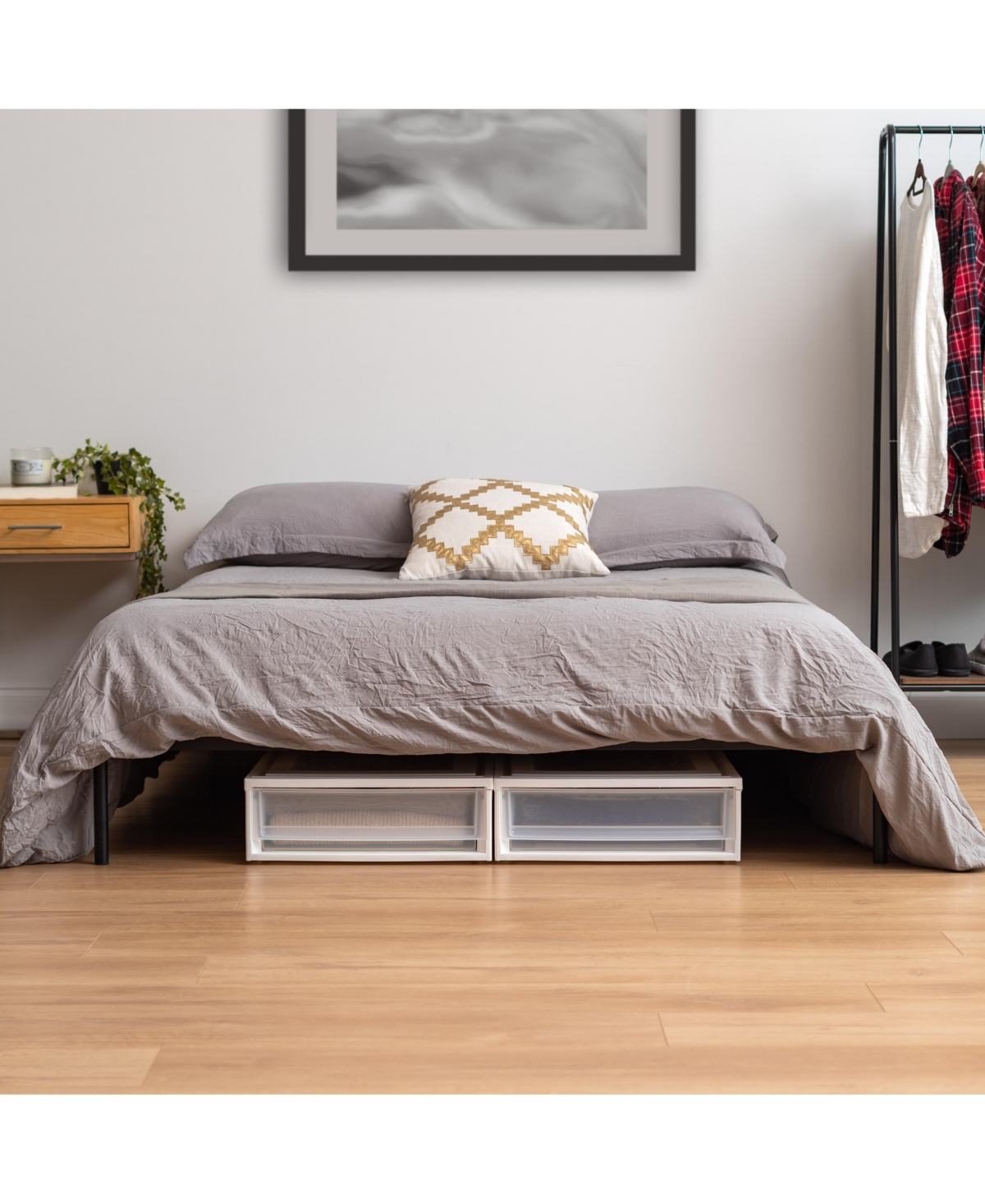 Iris Usa 2Pack 27.5qt Plastic Under Bed Storage Containers with Sliding Organizer Drawers,- White
