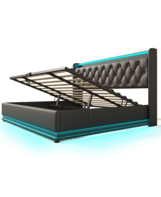 King Upholstered Bed with LED Lighting, Storage, and USB Charging Ports