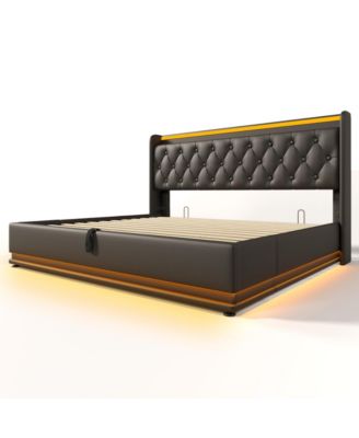 King Upholstered Bed with LED Lighting, Storage, and USB Charging Ports