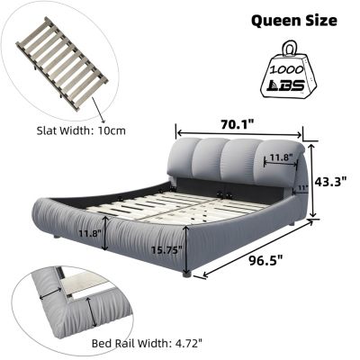 Queen Upholstered Platform Bed with Padded Backrest