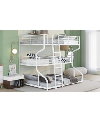 Space-Saving Triple Bunk Bed with Full XL, Twin XL, Queen - Includes Long & Short Ladder
