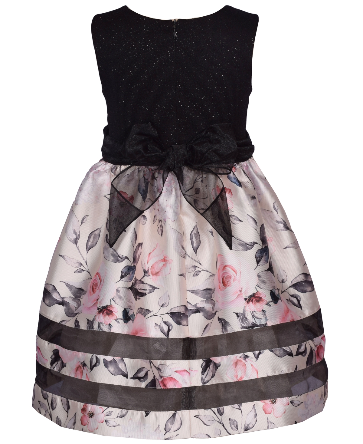 Bonnie Jean Little Girls Sparkle Knit to Floral Mikado Party Dress