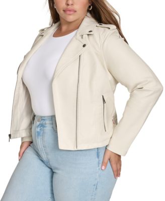 Plus Size Trendy Faux Leather Moto Jacket