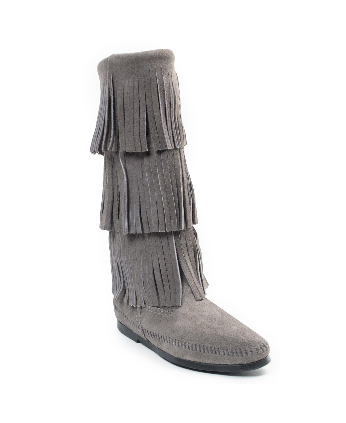 Women's Suede 3-Layer Fringe Boots - Medium grey