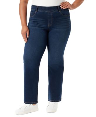 Plus Size Pull-On Straight-Leg Jeans